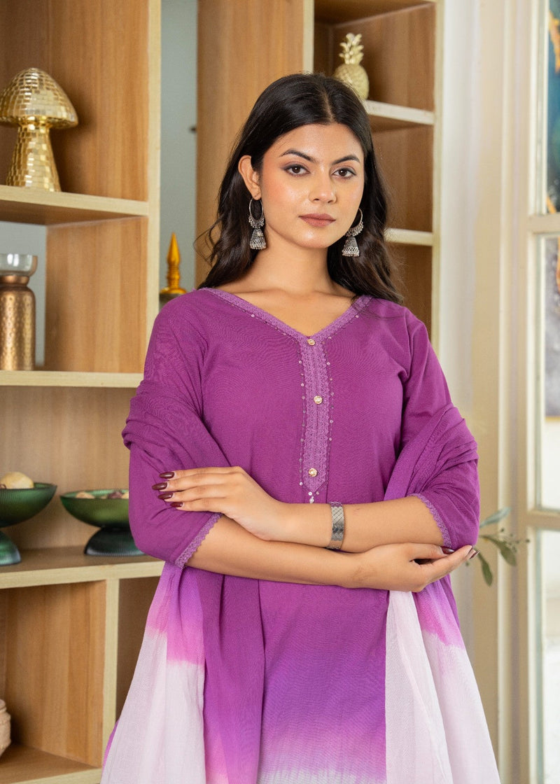 Pure Cotton Ombre Effect Kurta Pant  and  Dupatta