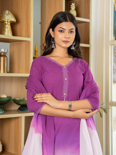 Pure Cotton Ombre Effect Kurta Pant  and  Dupatta