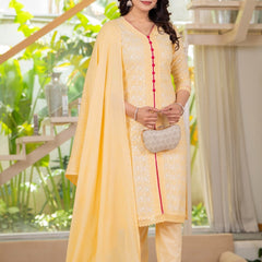 Cotton Schiffili Embroidered Kurta Pants and Dupatta