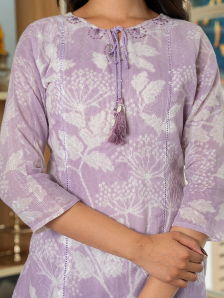 Cotton Dobby Hand Printed Kurta Pants and Dupatta