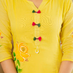 Mulcotton Hand Paninted Straight Kurta Pant &Dupatta