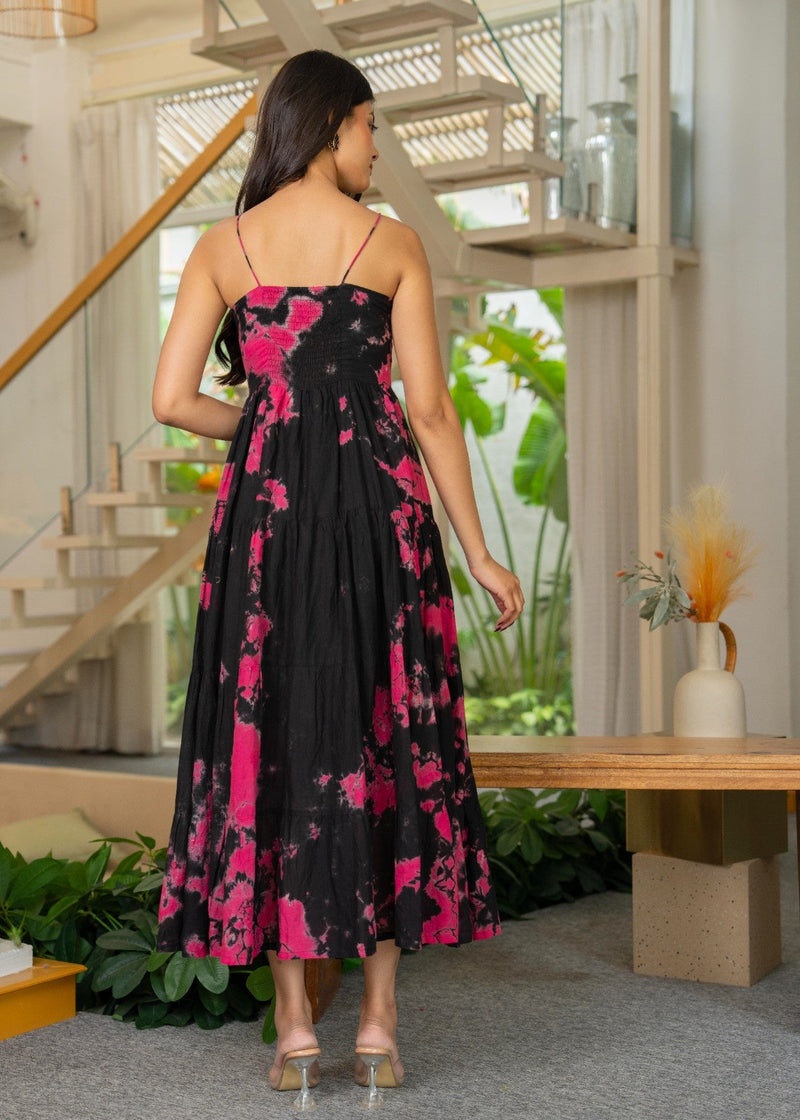 MulCotton Tie and Dye Sleeveless Tiered Dress