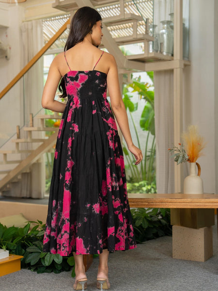 MulCotton Tie and Dye Sleeveless Tiered Dress