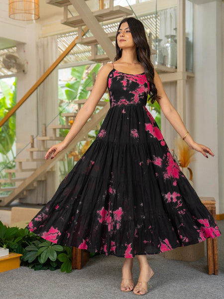 MulCotton Tie and Dye Sleeveless Tiered Dress