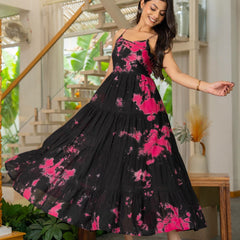 MulCotton Tie and Dye Sleeveless Tiered Dress