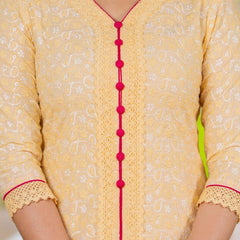 Cotton Schiffili Embroidered Kurta Pants and Dupatta