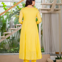 Mulcotton Hand Painted Kali Kurta Pant & Dupatta