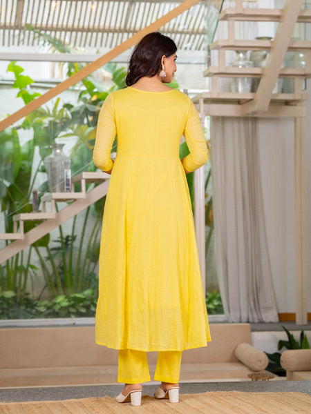 Mulcotton Hand Painted Kali Kurta Pant & Dupatta