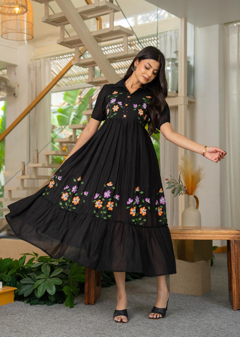 Pure Cotton Hand Painted Tiered Dress