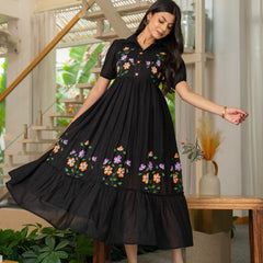 Pure Cotton Hand Painted Tiered Dress