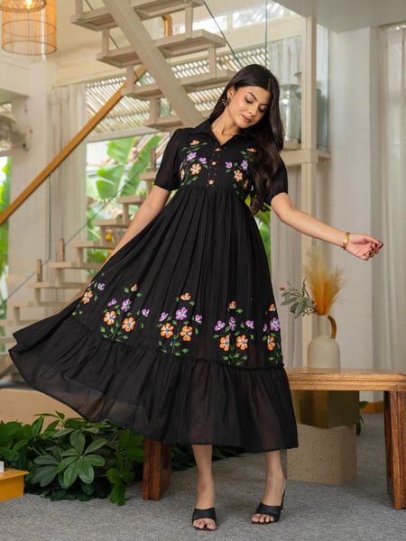 Pure Cotton Hand Painted Tiered Dress