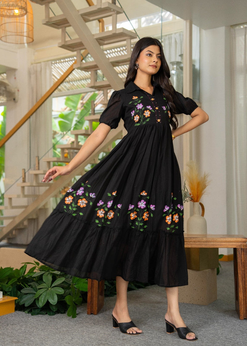 Pure Cotton Hand Painted Tiered Dress