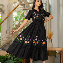 Pure Cotton Hand Painted Tiered Dress