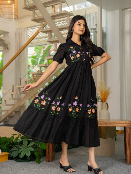 Pure Cotton Hand Painted Tiered Dress