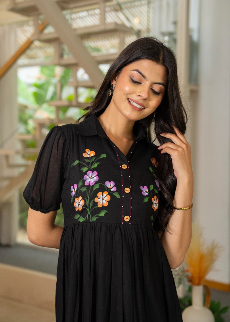 Pure Cotton Hand Painted Tiered Dress