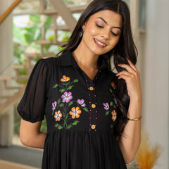 Pure Cotton Hand Painted Tiered Dress