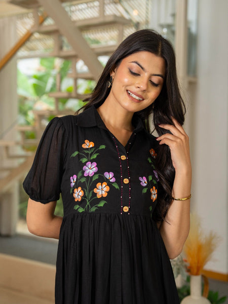 Pure Cotton Hand Painted Tiered Dress