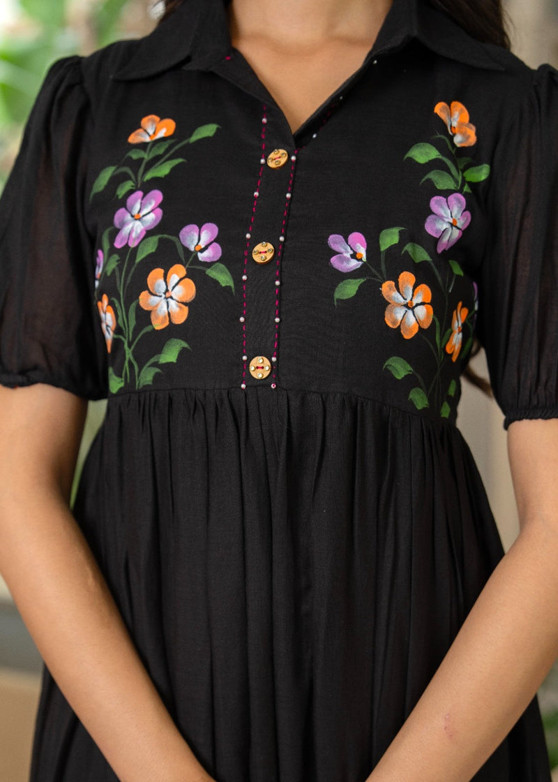 Pure Cotton Hand Painted Tiered Dress