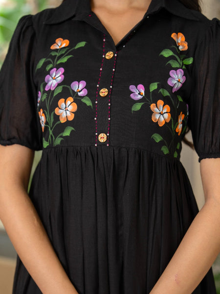 Pure Cotton Hand Painted Tiered Dress