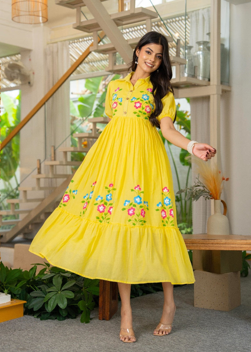 Pure Cotton Hand Painted Tiered Dress