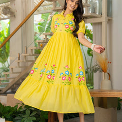 Pure Cotton Hand Painted Tiered Dress