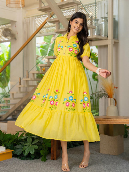 Pure Cotton Hand Painted Tiered Dress