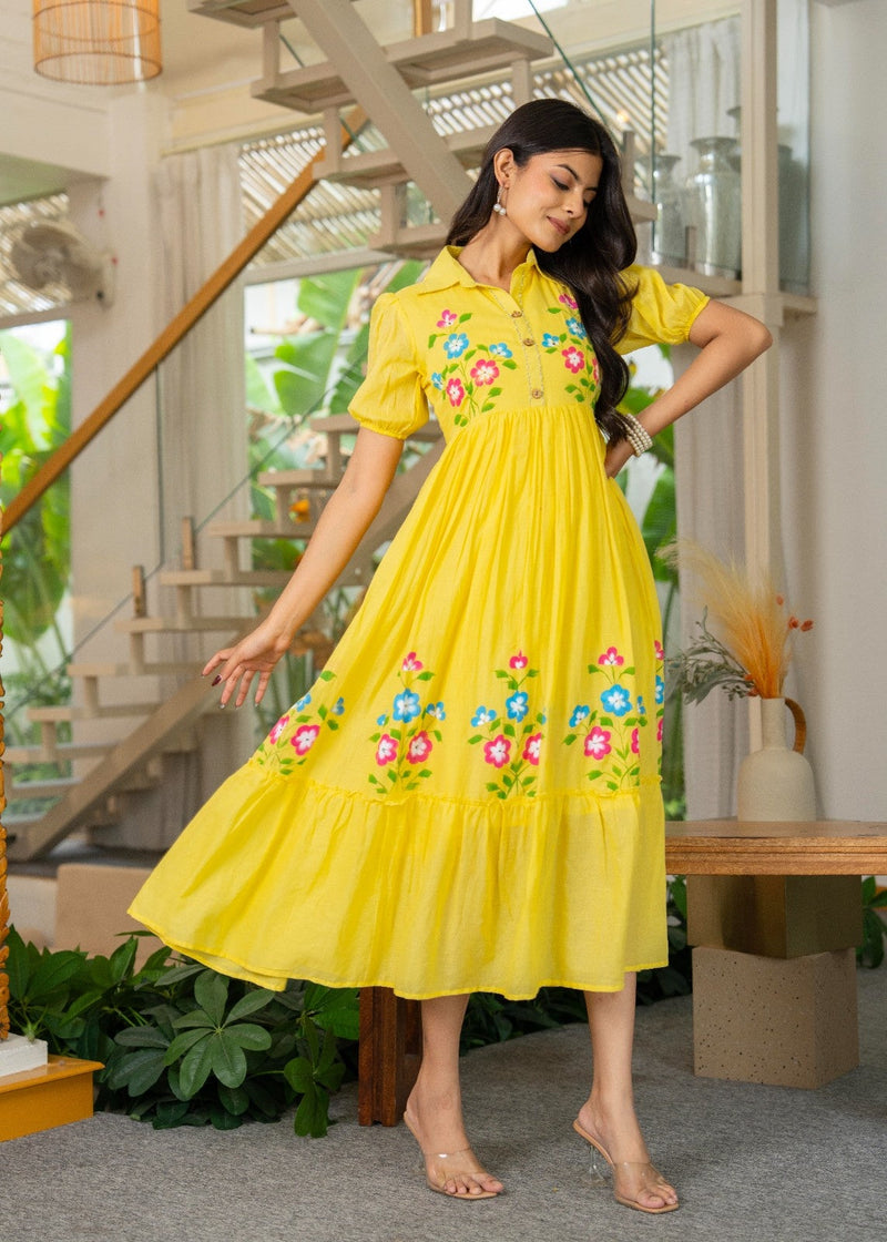 Pure Cotton Hand Painted Tiered Dress