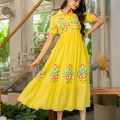 Pure Cotton Hand Painted Tiered Dress