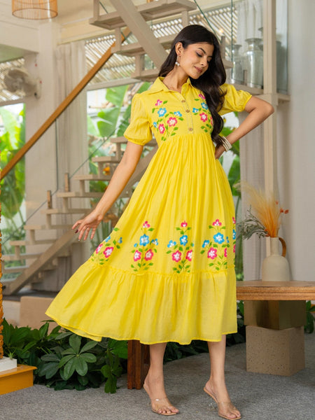 Pure Cotton Hand Painted Tiered Dress