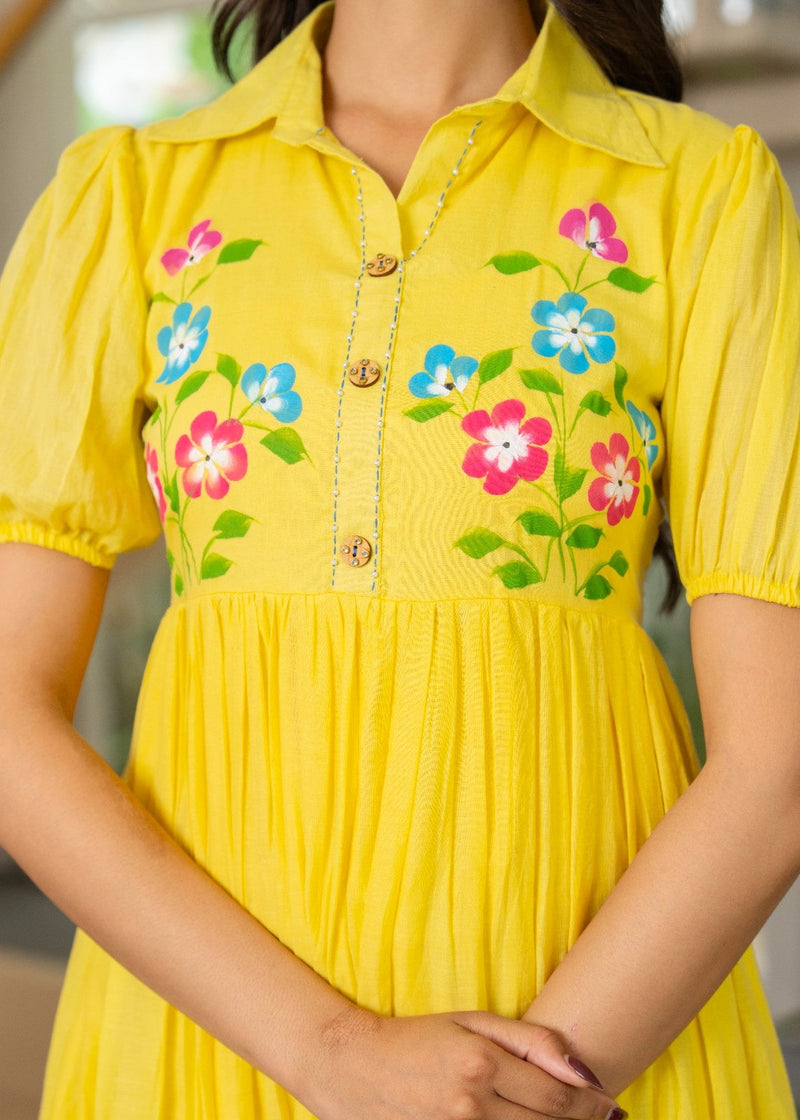 Pure Cotton Hand Painted Tiered Dress