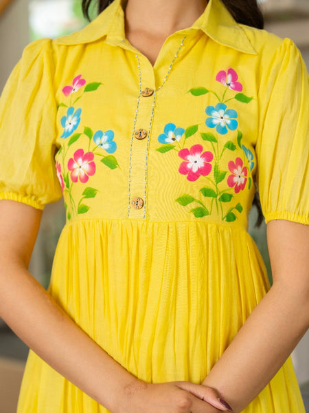 Pure Cotton Hand Painted Tiered Dress