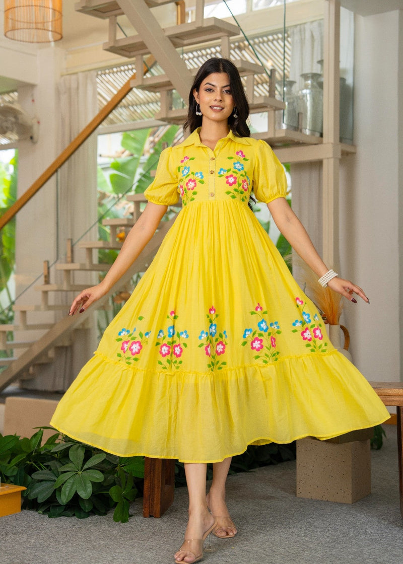 Pure Cotton Hand Painted Tiered Dress