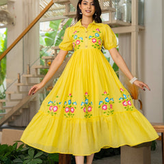 Pure Cotton Hand Painted Tiered Dress