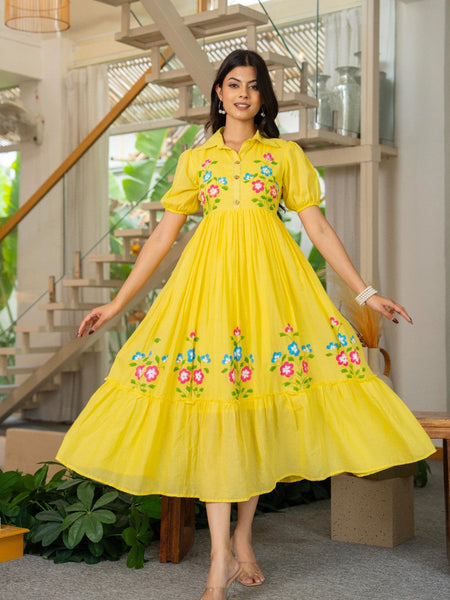 Pure Cotton Hand Painted Tiered Dress