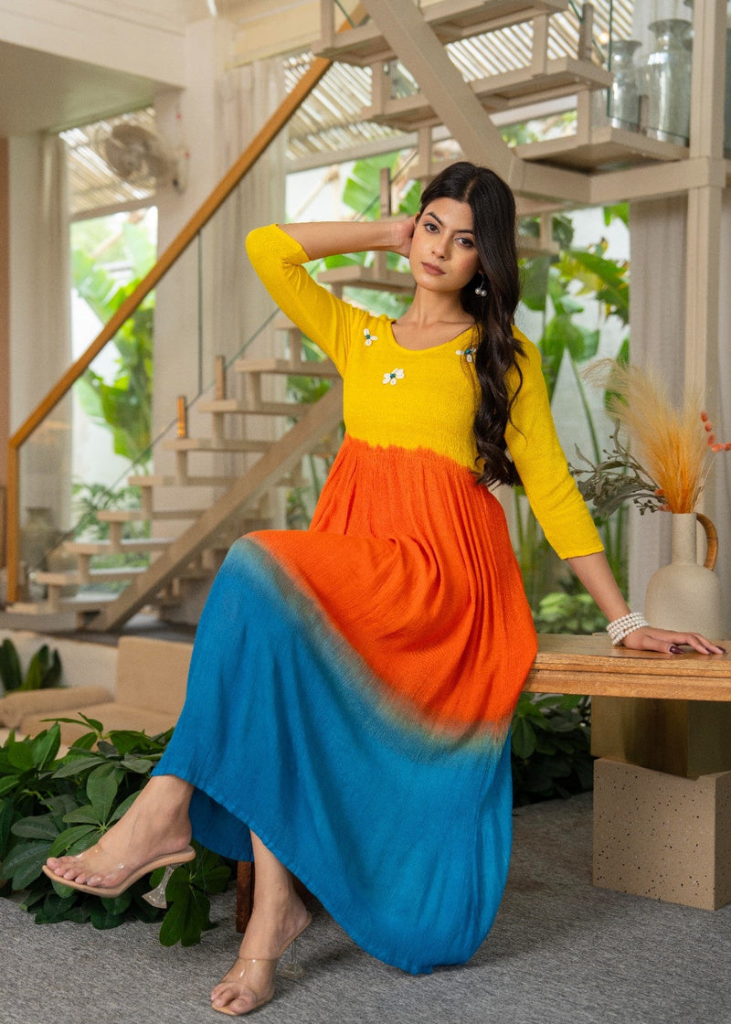 Rayon Crepe Smoking Maxi Dress