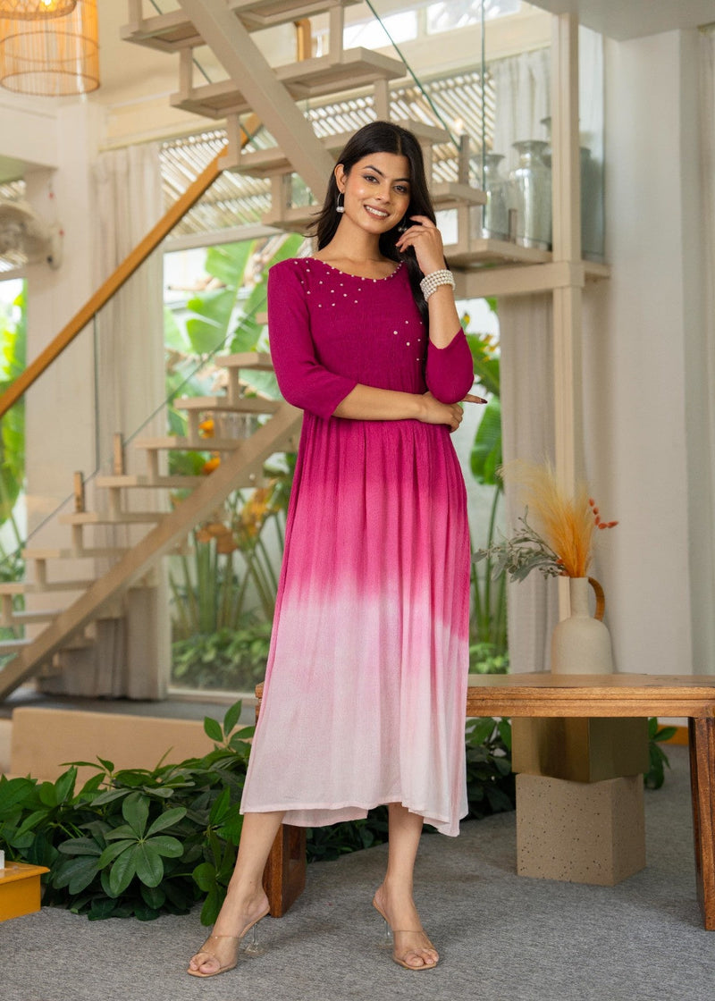 Rayon Crepe Smoking Maxi Dress