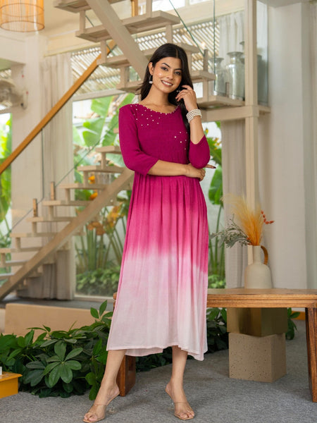 Rayon Crepe Smoking Maxi Dress