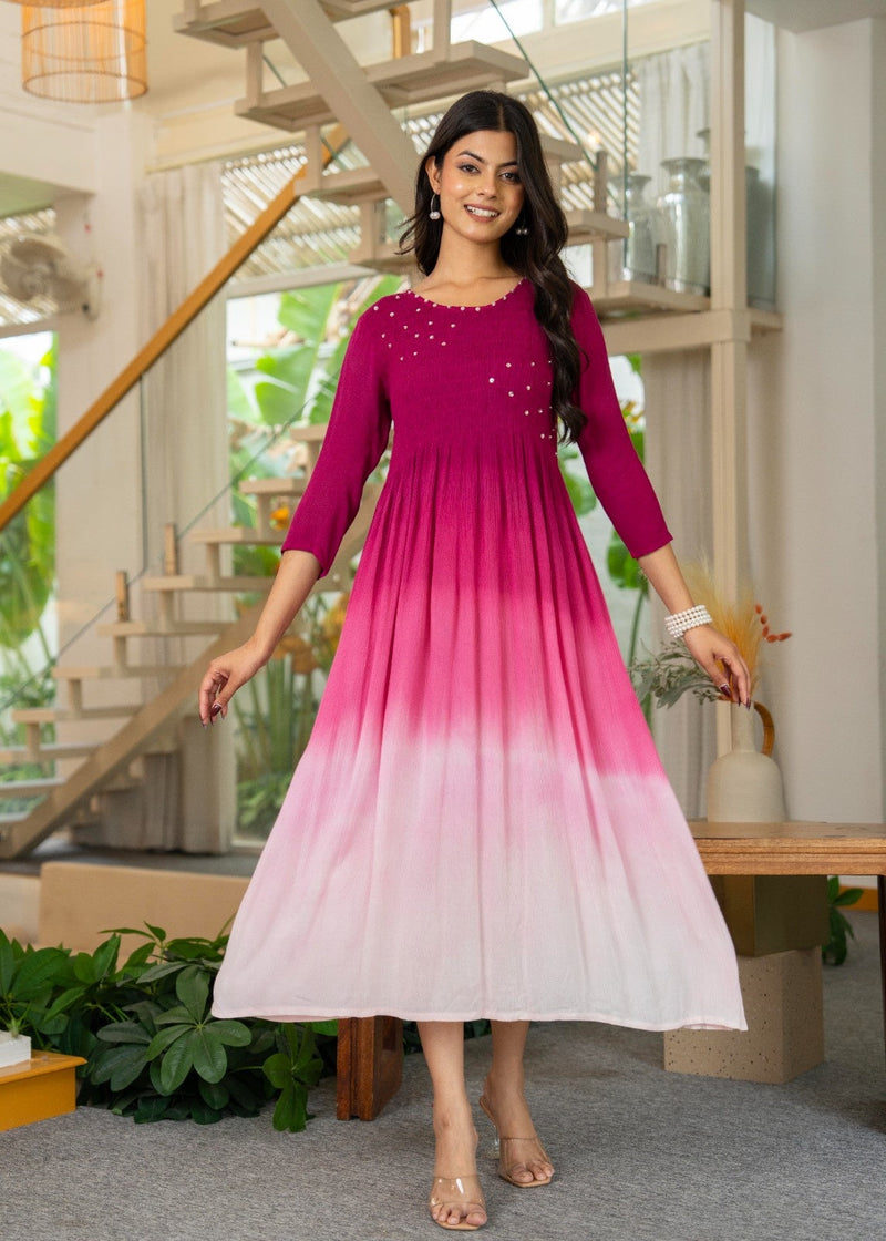 Rayon Crepe Smoking Maxi Dress