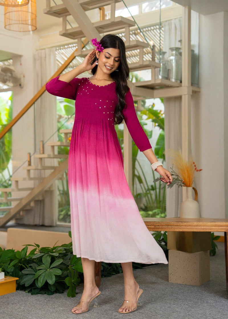Rayon Crepe Smoking Maxi Dress
