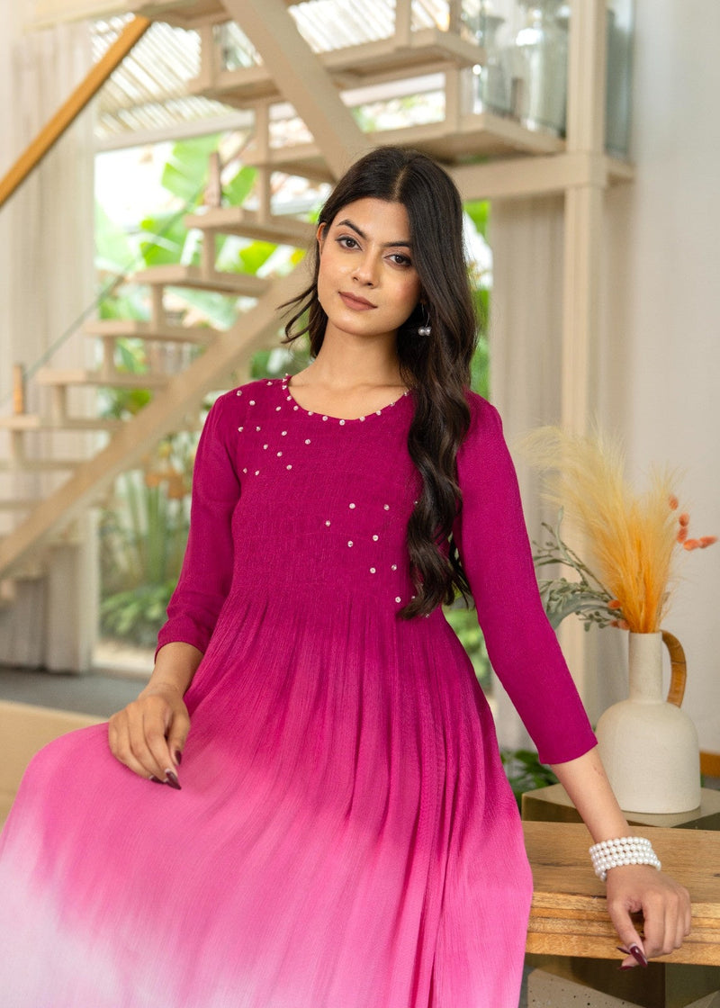 Rayon Crepe Smoking Maxi Dress