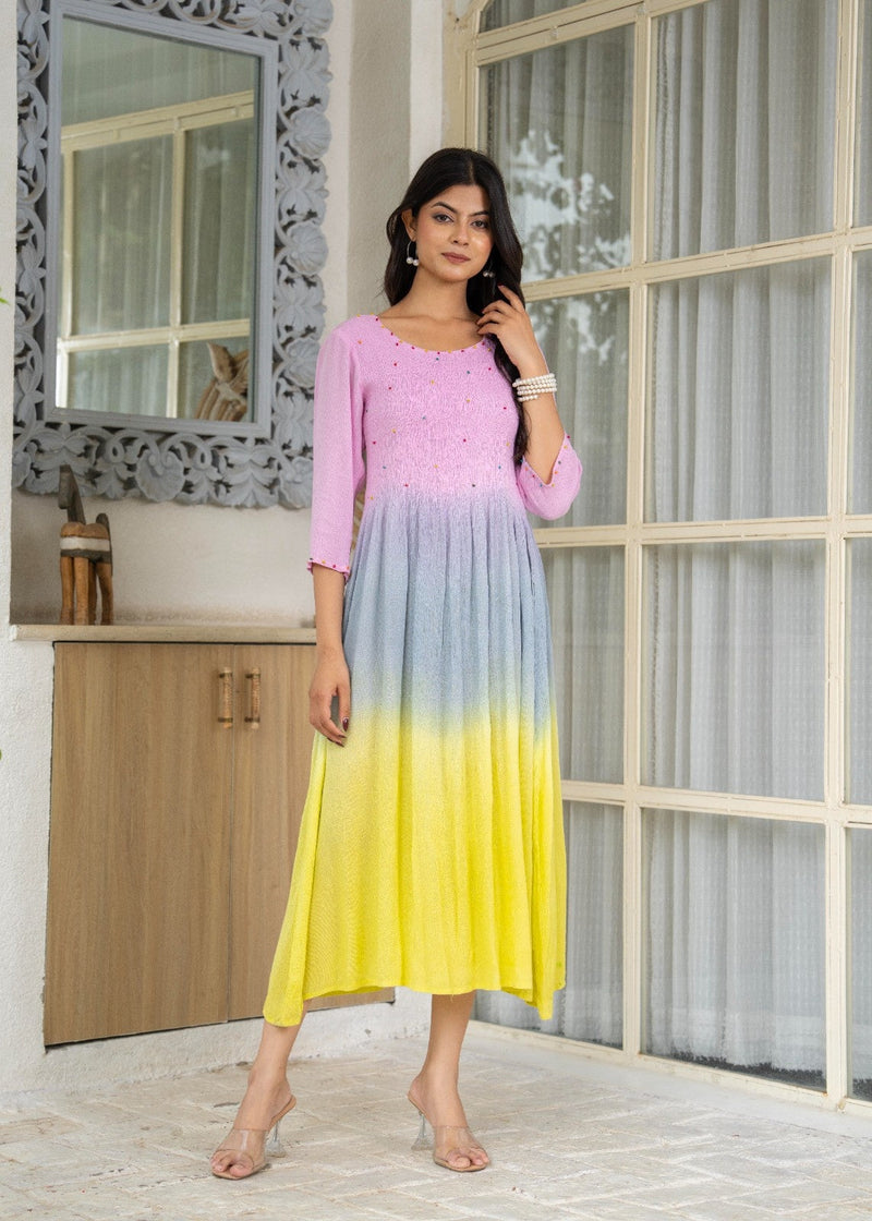 Rayon Crepe Smoking Maxi Dress