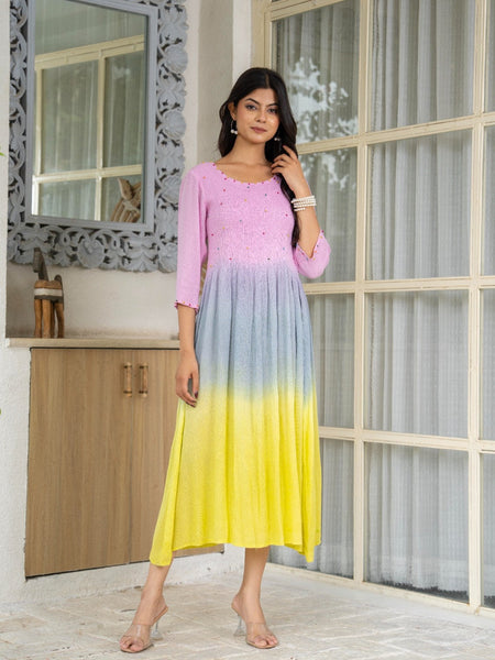 Rayon Crepe Smoking Maxi Dress