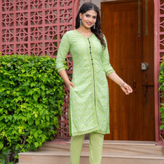 Cotton Schiffili Embroidered Kurta Pants and Dupatta