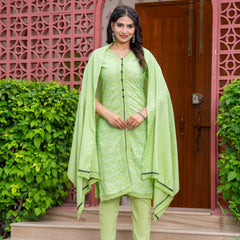Cotton Schiffili Embroidered Kurta Pants and Dupatta