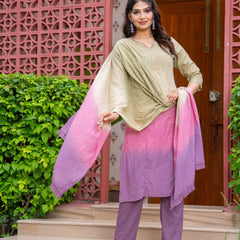Cotton Dobby Ombre Effect Kurta Pants and Dupatta