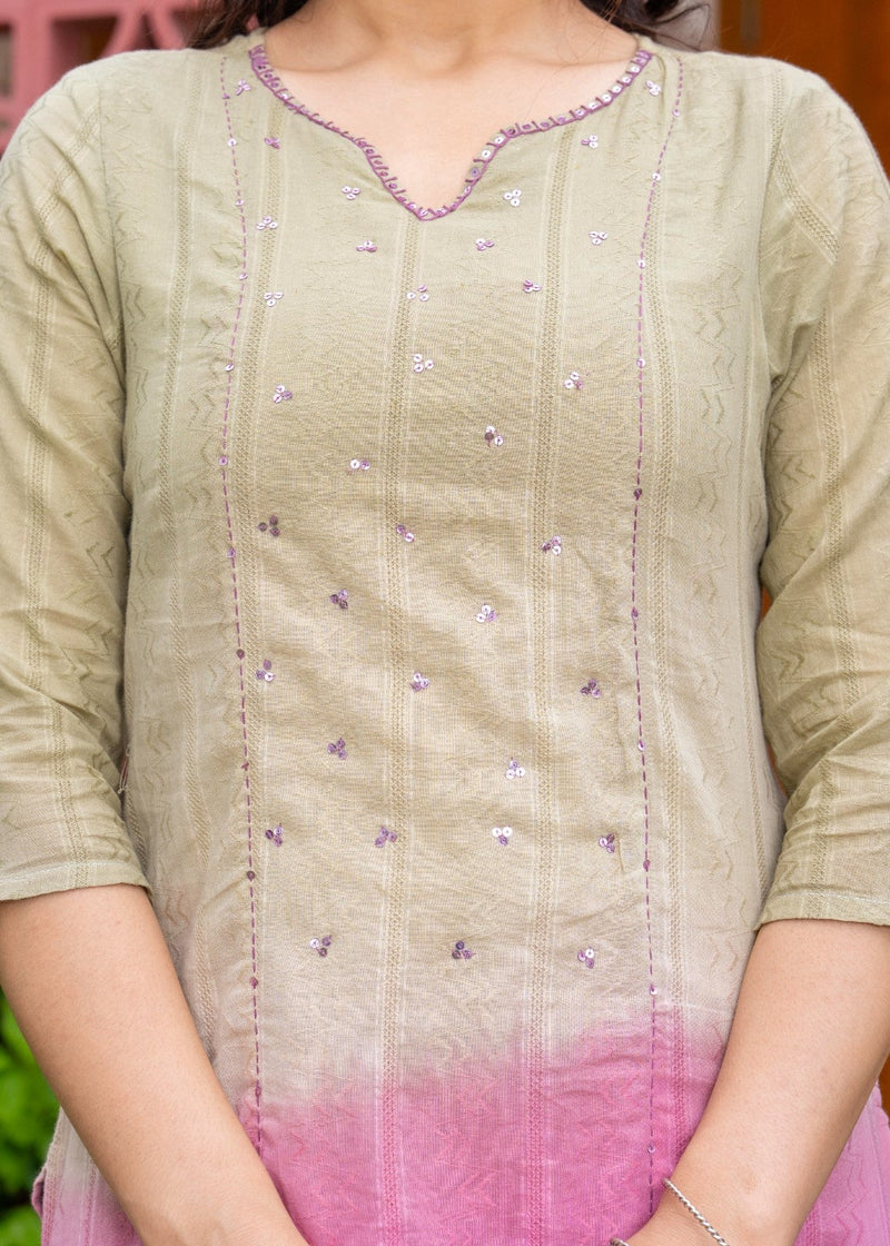 Cotton Dobby Ombre Effect Kurta Pants and Dupatta