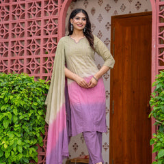 Cotton Dobby Ombre Effect Kurta Pants and Dupatta