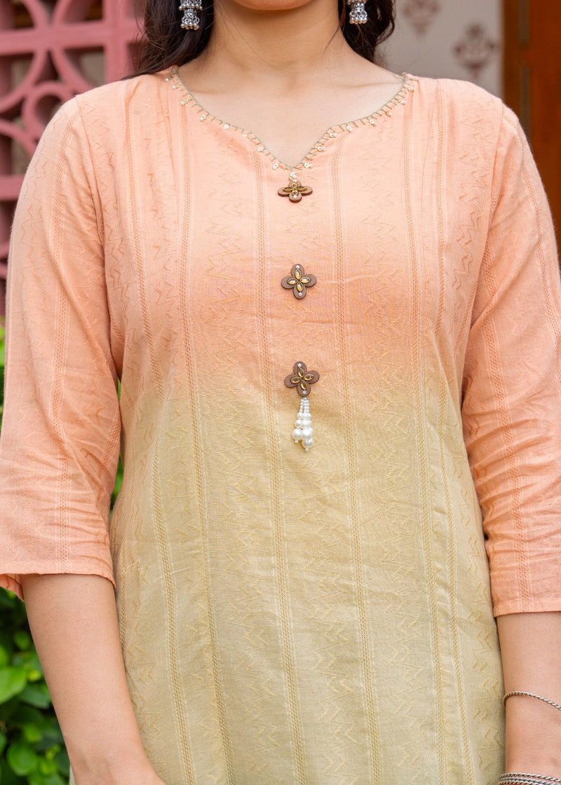 Cotton Dobby Ombre Effect Kurta Pants and Dupatta