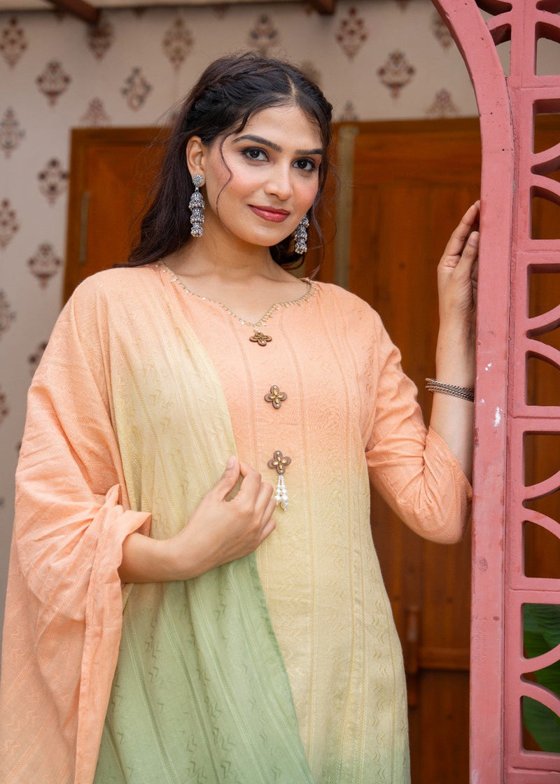 Cotton Dobby Ombre Effect Kurta Pants and Dupatta