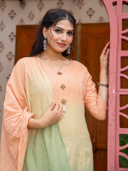 Cotton Dobby Ombre Effect Kurta Pants and Dupatta